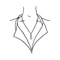 unisex neck and upper chest with teardrop pendant and shirt with open top buttons - hand drawn line art sketch vector