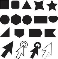 Black and White Geometric Shapes Collection in a Grid Pattern on White Background vector