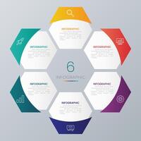 Modern hexagon shape infographic with 6 step icons vector
