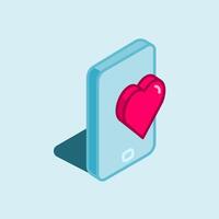 Design Illustration graphic of handphone and like icon with isometric style. Suitable for UI, mobile design, web design, etc vector