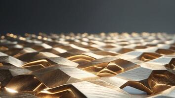 Abstract background showing golden hexagons forming a futuristic textured surface with light reflections photo