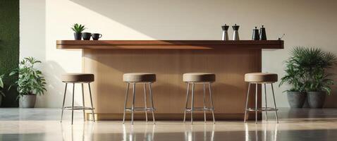 Modern Coffee Shop Interior Design With Bar Stools photo