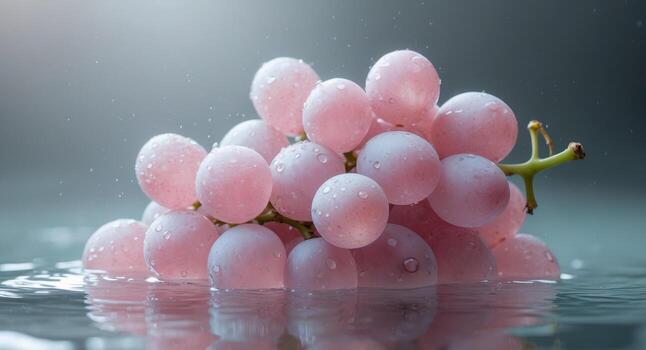 rosado uvas sumergido en agua reflejando ligero foto