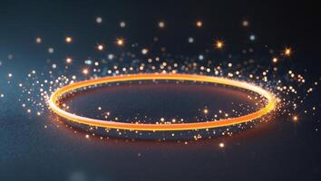 A ring of orange neon energy waves on a dark background with magical sparks photo