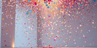 Joyful celebration with colorful confetti shower indoor setting gigapixel standard vibrant atmosphere. photo
