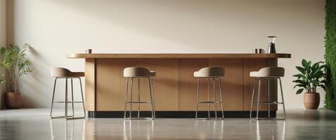 Modern Coffee Shop Interior Design With Bar Stools. photo