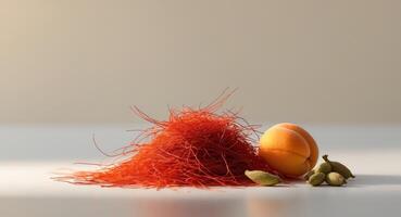 Explore the vibrant world of spices with saffron showcasing its rich color and cultural importance. photo