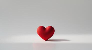 A red heart is sitting on a white surface. photo