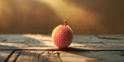 Discovering the Delicate Essence of Lychee in a Rustic Setting Under Warm Glow photo