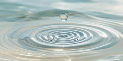 Serene ocean scene with clear water drop and circular waves in the background , clear water. photo