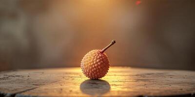 Discovering the Delicate Essence of Lychee in a Rustic Setting Under Warm Glow. photo
