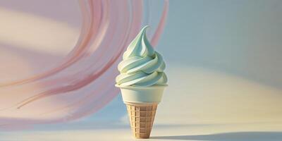 A soft swirl of ice cream on a pastel cone background with delicate swirls and vibrant colors. photo