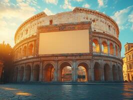 A scenic view of the Colosseum in Rome with a blank billboard for advertisements. photo