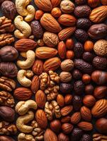 A vibrant assortment of various nuts and seeds arranged aesthetically. photo