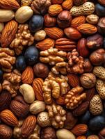 A colorful assortment of various nuts arranged closely together. photo