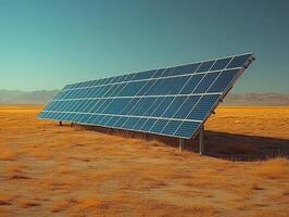 un solar panel instalación en un Desierto paisaje, aprovechando renovable energía. foto