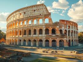 A view of the Colosseum in Rome, showcasing its ancient architecture and historical significance. photo