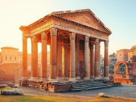 Ancient Roman temple with columns, showcasing historical architecture at sunset. photo