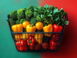 A basket filled with colorful vegetables, showcasing healthy food choices. photo