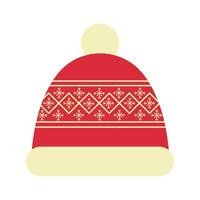 Cartoon Winter Hat Icon with Pompom and Snowflake Pattern vector