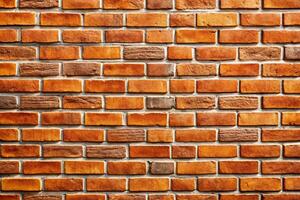 High resolution image of a vibrant orange and red brick wall, highlighting rough texture and warm tones, suitable for creative designs photo