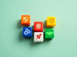 Collect the concept and strategy of the business. Business model. Attributes and important components of the company. photo
