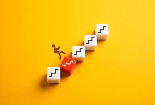 A person encounters a problem when climbing to a goal. A change in plans. A challenge with a catch. Caution and foresight. Overcoming failure. Endure this stage and don't give up. photo