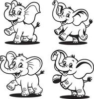 Silhouette Set Elephants for Kids Coloring vector