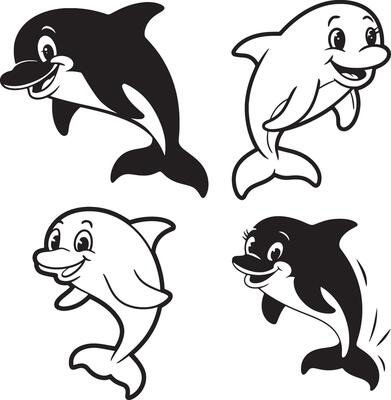 Silhouette Cartoon Dolphins Design
