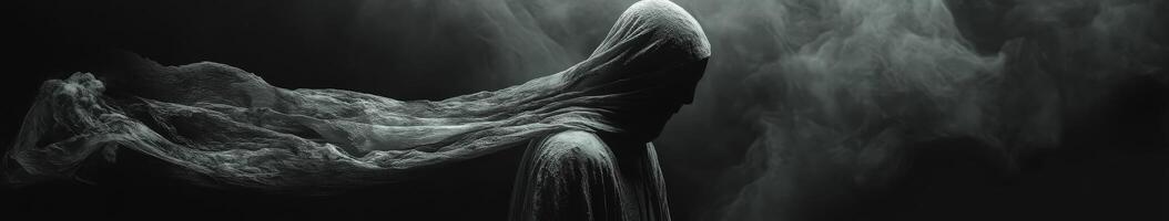 Ethereal figure shrouded in mist conveys a sense of mystery and calm photo