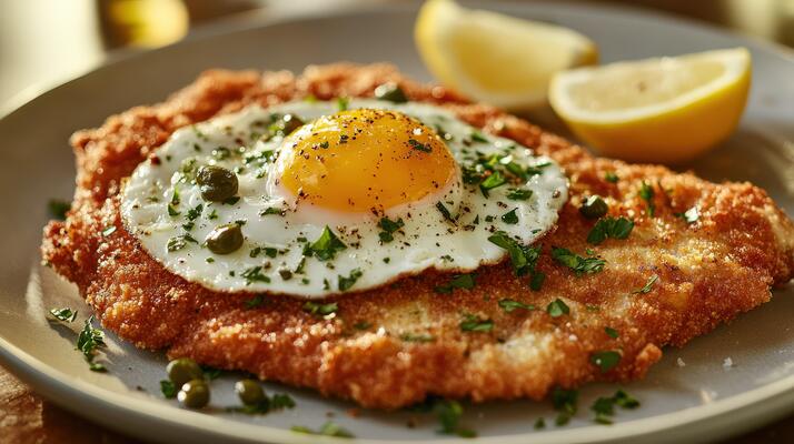 Deliciously prepared fried fish with egg and lemon served on a plate