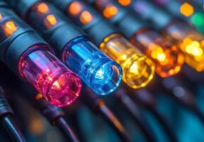 Colorful Illuminated String Lights Close Up View photo