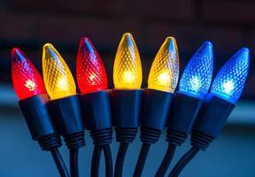 Illuminated Festive String Lights Displaying Red Yellow Blue photo