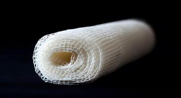 Rolled White Mesh Fabric On Dark Background photo