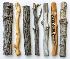 Seven Rustic Wooden Branches Arranged Vertically photo