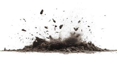 Dark soil explodes in a cloud of dust and debris photo