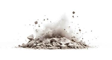 Exploding debris cloud stone fragments scattered photo