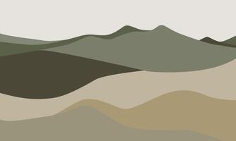 abstract landscapes formed by layered, flowing shapes in shades of green, beige, and olive, Ideal for tranquil spaces like bedrooms, reading nooks, or offices vector