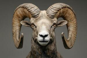 Majestic Bighorn Sheep Head With Curving Horns photo