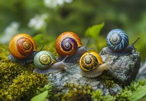 HELLOS ヘロス Snail Shelter（Charcoal Green） five-colorful-snails-crawling-