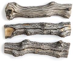 Three weathered grey tree logs isolated on white photo