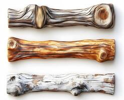 Three Rustic Wooden Logs Displayed Horizontally photo