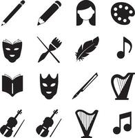 a collection of 16 black and white icons related to art and music vector