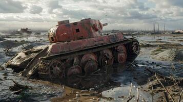 Rusted Tank in a Post-Apocalyptic Landscape photo