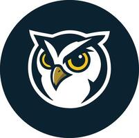 a logo or icon of an owl's head. It is a circular shape with a white background and a white outline vector