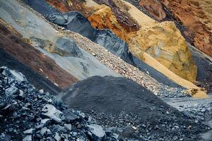 Exploring Varied Textures and Colors of Aggregate Materials in a Quarry, Revealing the Geological Processes and Composition of Earth's Crust with Striking Visuals. photo