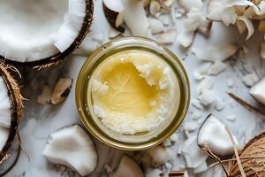 Making Homemade Coconut Oil. A Step-by-Step Guide to Extracting and Refining Coconut Oil from Fresh Coconuts, Including Tips for Storage and Usage, Perfect for Natural Skincare and Cooking. photo