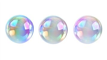 Three iridescent soap bubbles with abstract interior patterns photo
