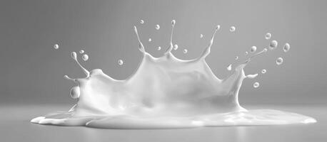 Milk Splashing and Forming a Crown Shape on a Gray Background photo