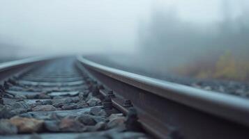 Train Tracks Disappearing into Fog photo